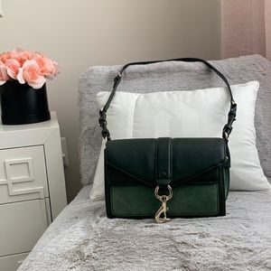 REBECCA MINKOFF | Hudson Moto Hunter Green Leather & Suede Crossbody Bag‎